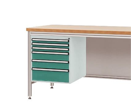 Manuflex Gehäuse-Unterbau für ALU-Arbeitstische, Nutzhöhe 500 mm mit 6 Schubfächern, für Tischtiefe 600 mm, Graugrün, ZB4925.0001
