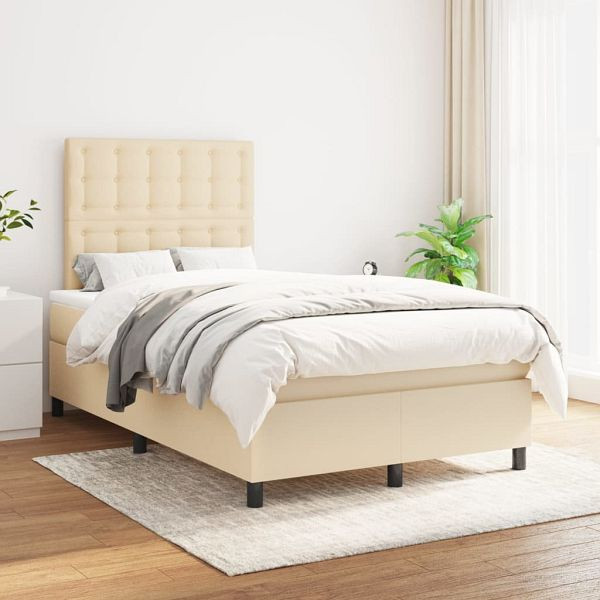 vidaXL Boxspringbett mit Matratze Creme 120x200 cm Stoff, 3142086