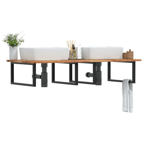 vidaXL Waschbeckenregal Wandmontage Stahl und Akazienholz, 3302933
