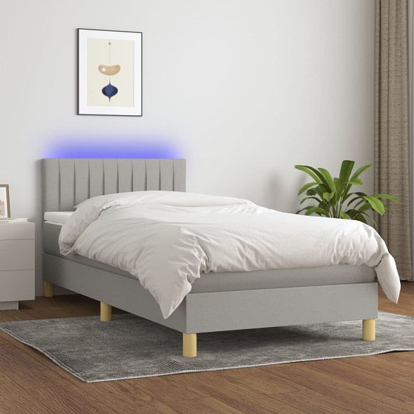 vidaXL Boxspringbett mit Matratze & LED Hellgrau 90x190 cm Stoff, 3133837