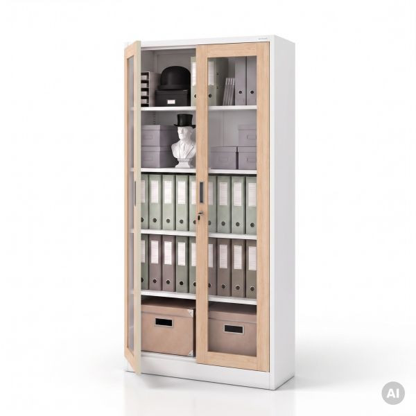 Jan Nowak Metallschrank mit Vitrine, Weiß, Sonoma-Eiche, 900x1850x400 mm, AMELIA Eco Design, 2290