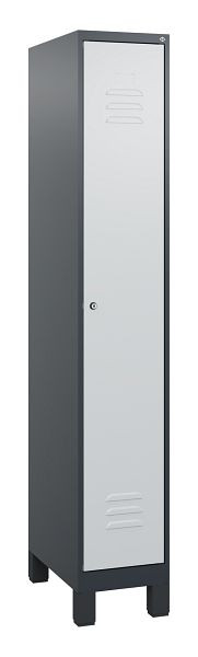 C+P Umkleidespind Classic PLUS mit Mitteltrennwand, Füße, 1800x300x500mm, 7016/7035, Zylinderschloss, 0800107-10F S10028