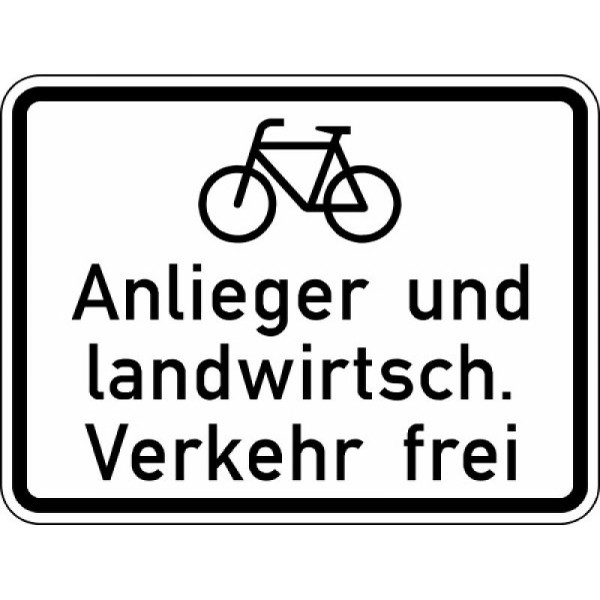 Stein HGS Radfahrer, Anlieger und landwirtschaftlicher Verkehr frei Nr. 2212, 420 x 315 mm, Flachform 2 mm, RA2, 2212-121