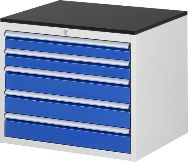 RAU Schubladenschrank Serie 7000, B770xT650xH640mm, Schubladen: 2xH90, 3xH120mm, Arbeitsplatte melaminharzbeschichtet, 03-XL3.20A-M.11