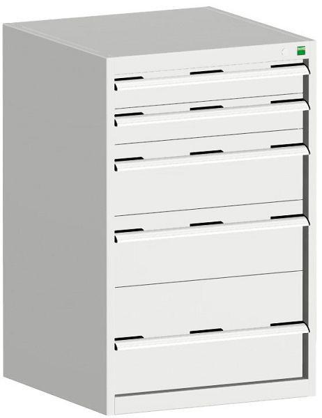 bott cubio Schubladenschrank bestückt mit 5 Schubladen BxTxH: 650 x 525 x 1000 mm, RAL 7035, 40011053.16V