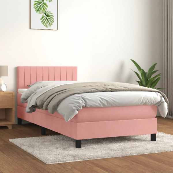 vidaXL Boxspringbett mit Matratze Rosa 90x190 cm Samt, 3141400