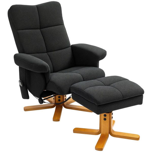 HOMCOM Massagestuhl mit Liegefunktion und Fußhocker, 145°-Neigung, Polyester, 80 x 86 x 99 cm, Schwarz, 700-111V93BK