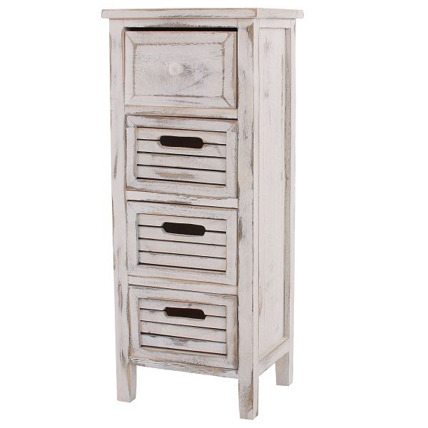 Mendler Kommode T18, Schubladenschrank Schrank, 4 Schubladen, 74x30x25cm Shabby-Look Vintage, weiß, 30320