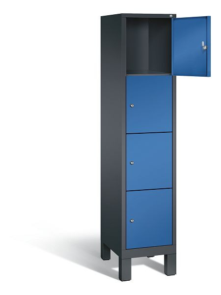 C+P Schließfachschrank Evolo, H1850xB420xT500mm, Farbe: Schwarzgrau / Enzianblau, 4 Fächer, 48010-124 S10062