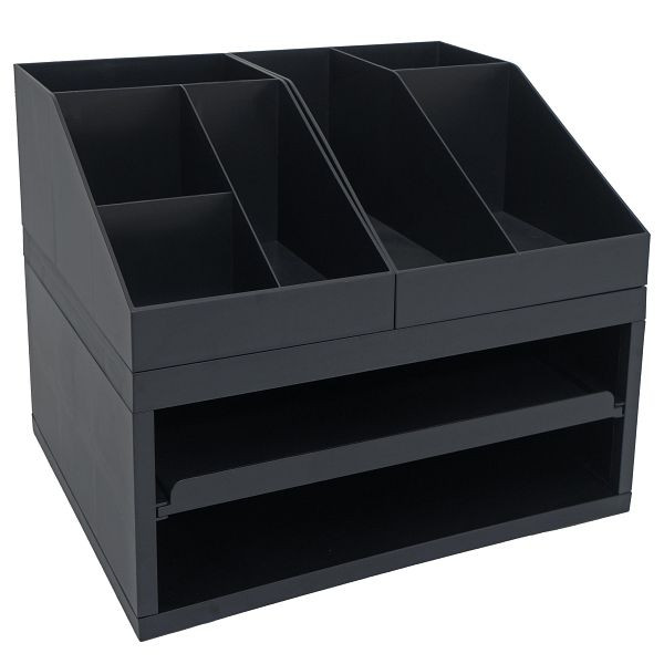 Mendler Schreibtisch Organizer HWC-Q74, Ordnungssystem 3-teilig Schubfach Tischablage Stifthalter Ablage, 29x35x26cm, schwarz, 121815