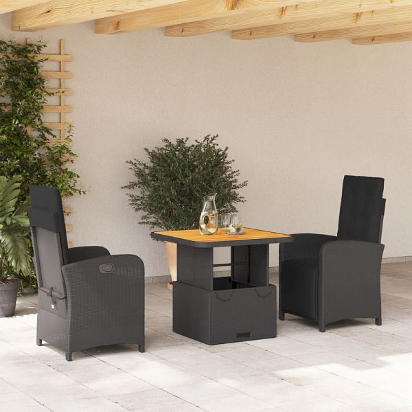 vidaXL 3-teilig Garten-Essgruppe mit Kissen Schwarz Poly Rattan, 3277327