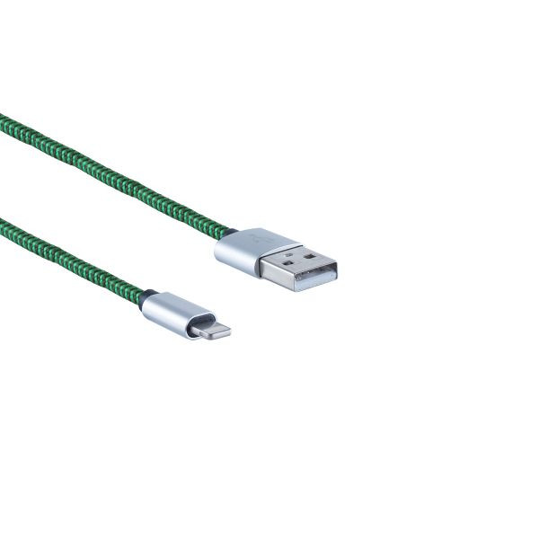 S-Conn Lightning 8-Pin Ladekabel, USB-A-Stecker auf Lightning Stecker, Nylon, grün, 0,9m, 14-50111
