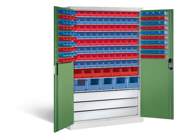 C+P Magazinschrank Acurado, H1950xB1200xT500mm, Farbe: Lichtgrau / Resedagrün, Muldengriff, 8931-501 S10063