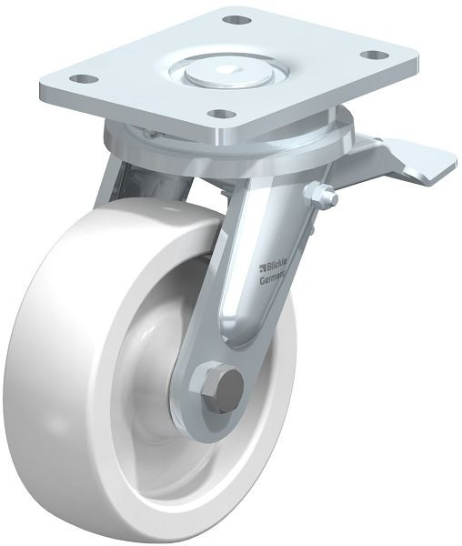 Blickle LO-SPO 150G-ST Stahlgeschweißte Schwerlast-Lenkrolle mit Feststeller, Polyamid, Weiß, 100008
