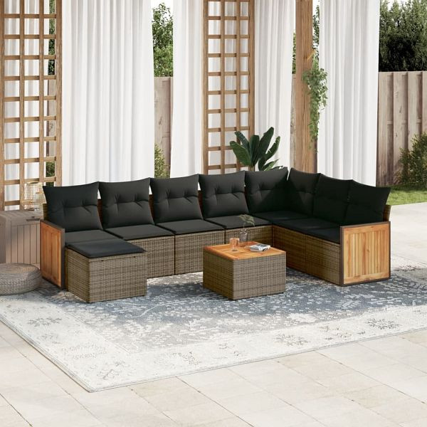 vidaXL 9-teilig Garten-Sofagarnitur mit Kissen Grau Poly Rattan, 3227936