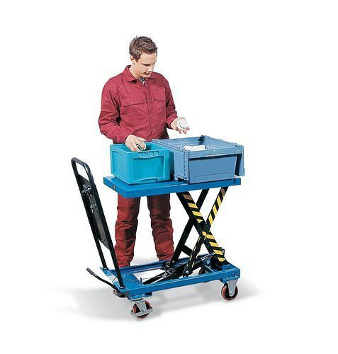 DENIOS Hubtischwagen HTW 50 mit Einzelschere, 101 x 52 cm, 500 kg Tragkraft, 157625