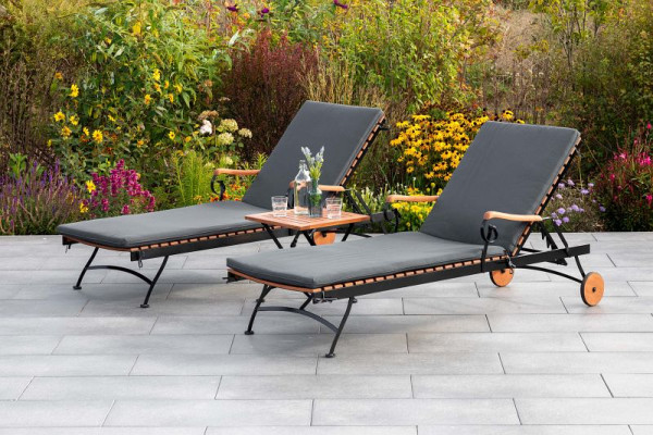 Merxx Schlossgarten Set 3-teilig, 2 Schlossgarten Liege, 1 Schlossgarten Klapphocker, 45 x 45 cm, Flachstahl mit FSC Eukalyptus, 50170-309