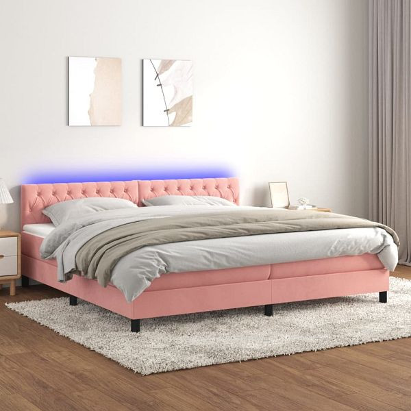 vidaXL Boxspringbett mit Matratze & LED Rosa 200x200 cm Samt, 3134608