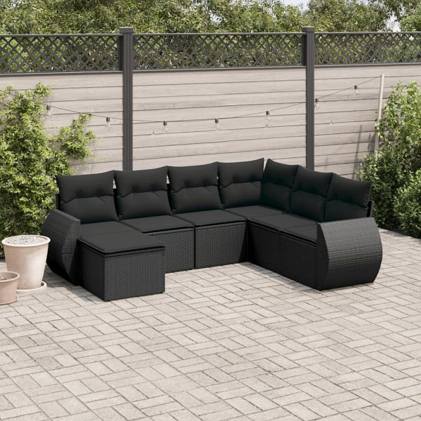 vidaXL 7-teilig Garten-Sofagarnitur mit Kissen Schwarz Poly Rattan, 3254032