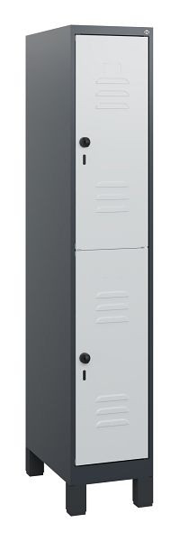 C+P Doppelstöckiger Spind Classic PLUS, Füße, 1630x300x500mm, 7016/7035, Drehriegel, 0803105-10 S10013