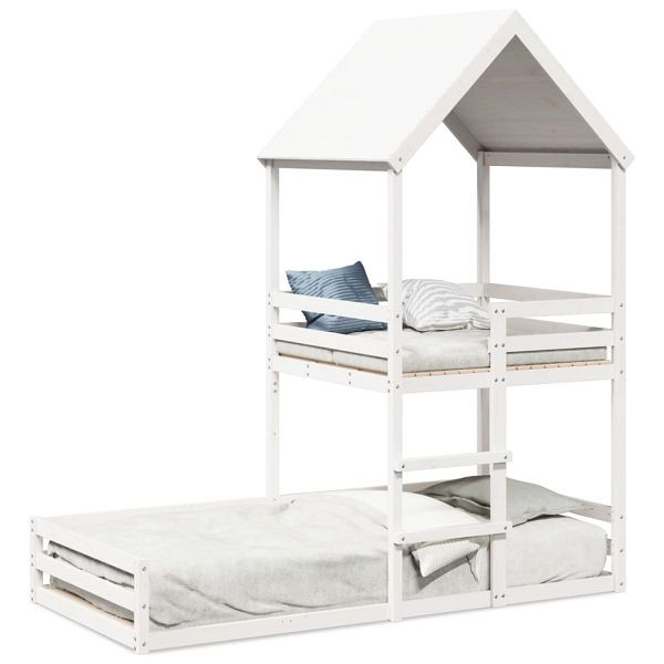 vidaXL Etagenbett mit Dach Weiß 90x190 cm Massivholz Kiefer, 3282397