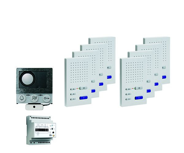 TCS audio:pack Einbau für 8 Wohneinheiten, mit Einbaulautsprecher ASI12000 + 8x Freisprecher ISW3030 + Steuergerät BVS20, PAIF080/004