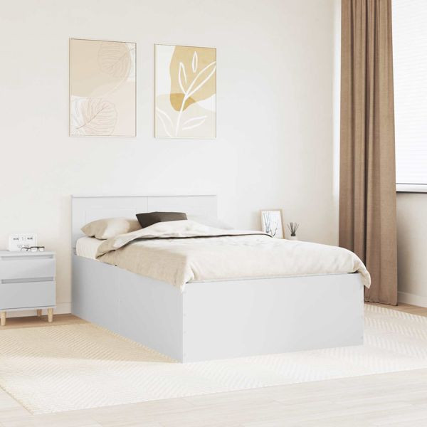 vidaXL Bettrahmen mit Kopfteil Weiß 135 x 190 cm Holzwerkstoff, 3408585