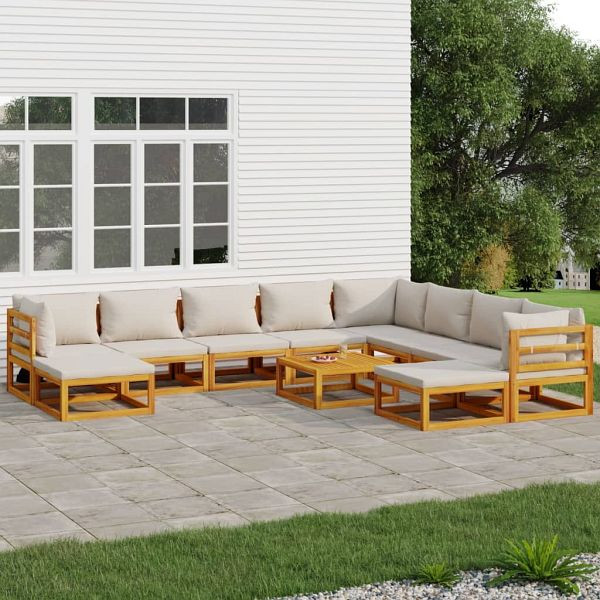 vidaXL 11-teilig Garten-Lounge-Set mit Hellgrauen Kissen Massivholz, 3155293