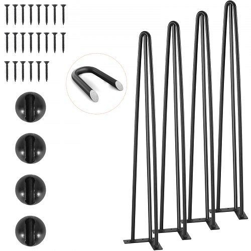 VEVOR 4er-Set Hairpin Tischbeine 710mm, 110x110mm Platte, mattschwarzer Kohlenstoffstahl, Gummifußpolster, 408kg Tragkraft, TZ3YGZTHSTGS942SZV0