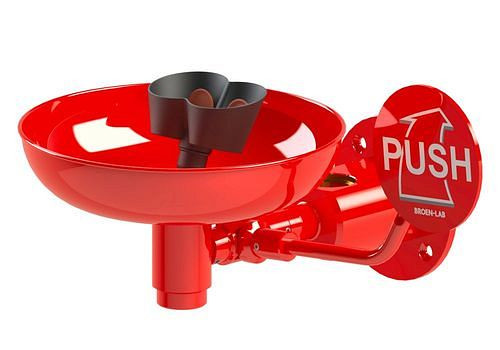 B-SAFETY Augendusche mit Auffangbecken, rot, Wandmontage, 5/4" für Zirkulation, DVGW, 306256