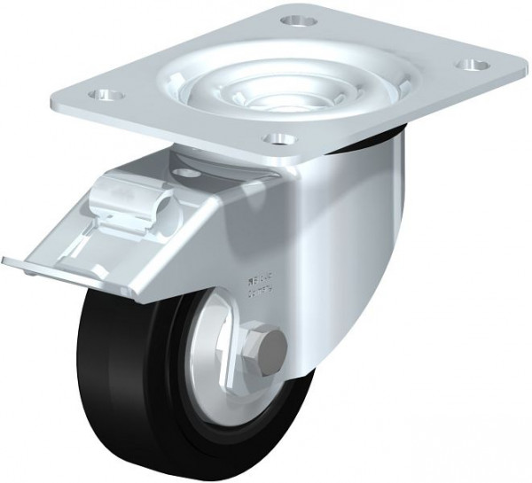 Blickle LK-POEV 100K-3-FI-FA Stahlblech-Lenkrolle, schwere Ausführung, mit Anschraubplatte & Feststeller, Elastik-Vollgummi, Schwarz, 750317