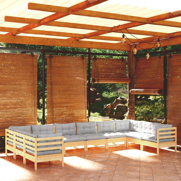 vidaXL 10-teilig Garten-Lounge-Set mit Grauen Kissen Kiefernholz, 3097330