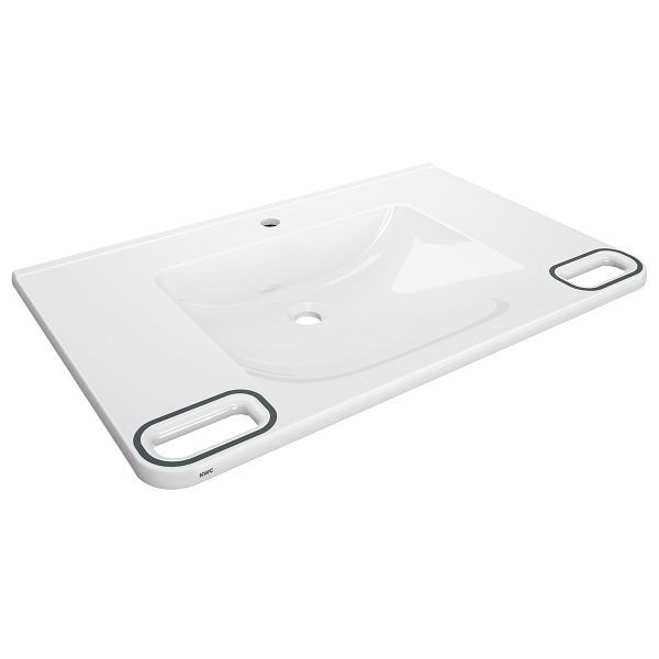 KWC Einzelwaschtisch, MEDCARE, MIRANIT, 850x150x550 mm, weiß/grau, Hahnloch, Griff, 2030072434