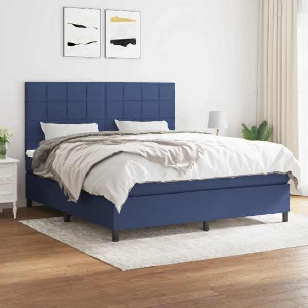 vidaXL Boxspringbett mit Matratze Blau 180x200 cm Stoff, 3141799