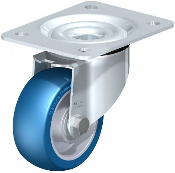 Blickle LK-ALBS 100K-3 Stahlblech-Lenkrolle, schwere Ausführung, mit Anschraubplatte, Blickle Besthane® Soft, Blau, 742696