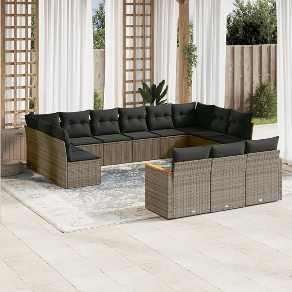 vidaXL 13-teilig Garten-Sofagarnitur mit Kissen Grau Poly Rattan, 3226459