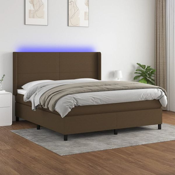 vidaXL Boxspringbett mit Matratze & LED Dunkelbraun 180x200 cm Stoff, 3138176