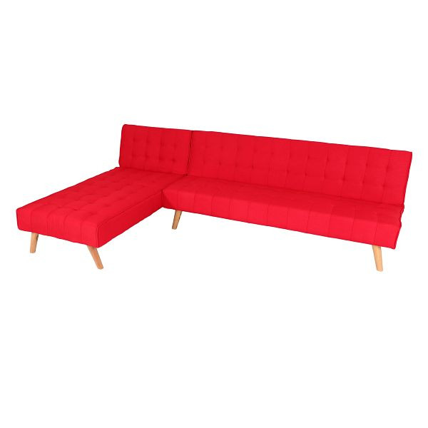 Mendler Ecksofa HWC-K38, Sofa Klappsofa, Liegefläche links/rechts, Stoff/Textil Massivholz, rot, 89789+89790