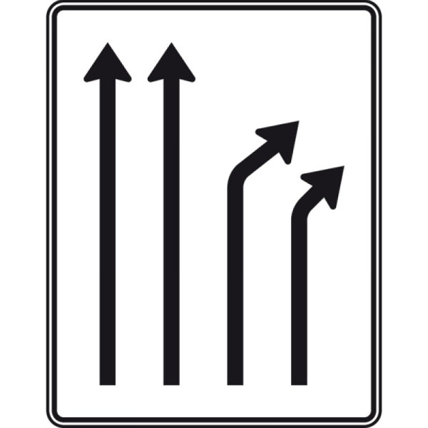 Stein HGS Trennungstafel, zweistreifig durchgehend und zweistreifig rechts ab, Nr.533-22, 1250x1600mm, RA2, Flachform 3mm, ohne Entfernungsangabe, 533-22-123