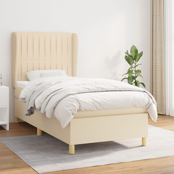 vidaXL Boxspringbett mit Matratze Creme 100x200 cm Stoff, 3128666