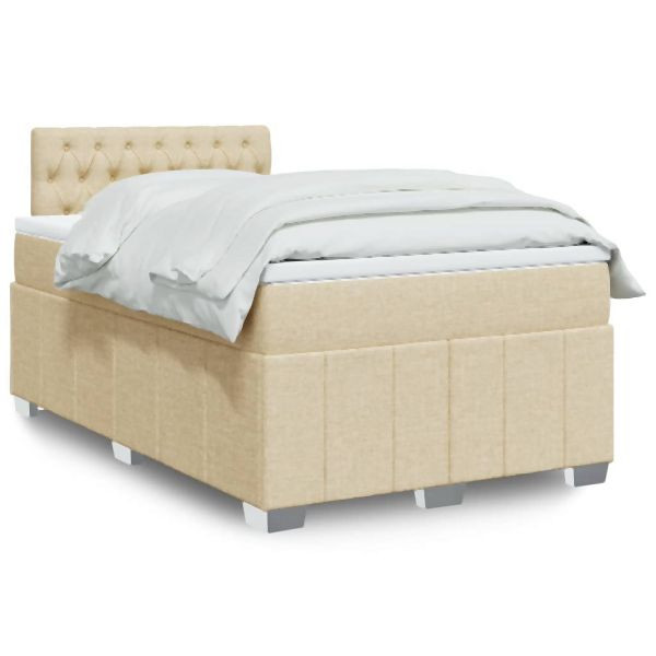 vidaXL Boxspringbett mit Matratze Creme 120x200 cm Stoff, 3289347