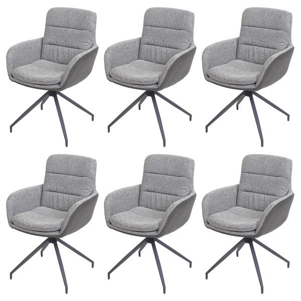 Mendler 6er-Set Esszimmerstuhl HWC-K32, Küchenstuhl Lehnstuhl Stuhl, drehbar Auto-Position, Stoff MVG, grau-dunkelgrau, 6x89655