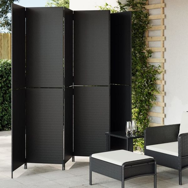 vidaXL Paravent 6-teilig Schwarz Poly Rattan, Material: Poly Rattan (PE-Rattan), pulverbeschichteter Stahl, 365368