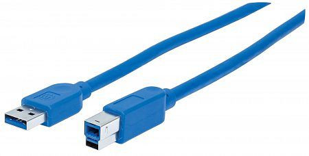 MANHATTAN SuperSpeed USB-B Anschlusskabel, USB 3.0, Typ A Stecker - Typ B SuperSpeed Stecker, 5 Gbps, 1 m, blau, 325400