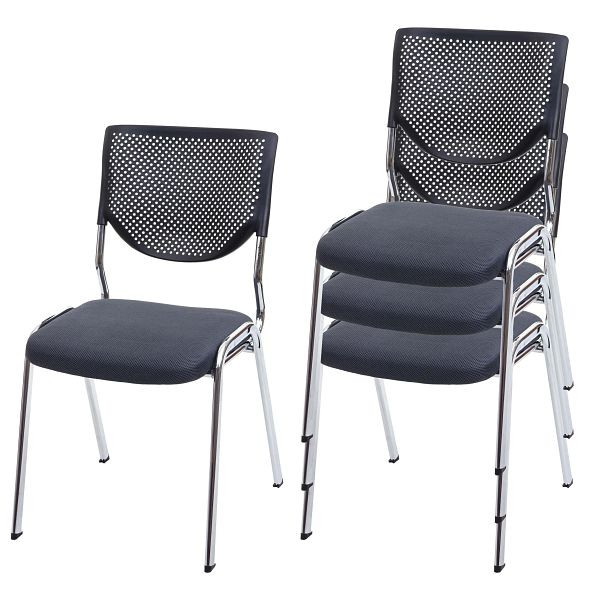 Mendler 4er-Set Besucherstuhl T401, Konferenzstuhl stapelbar, Stoff/Textil, Sitz dunkelgrau, Füße chrom, 74801