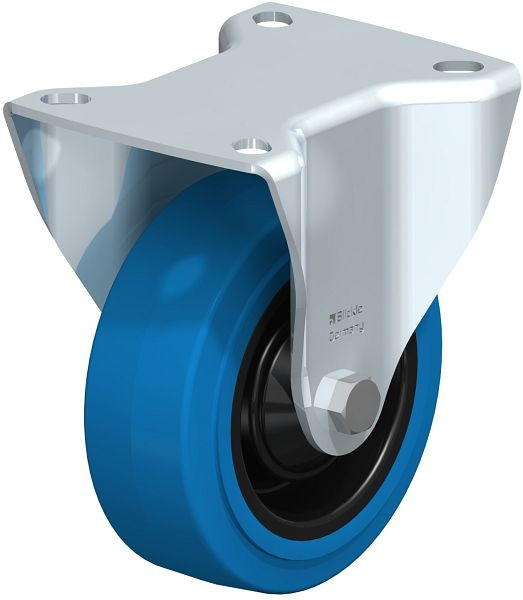 Blickle B-POEV 100KD-SB Stahlblech-Bockrolle, mittelschwere Ausführung, mit Anschraubplatte, Elastik-Vollgummi, Blau, 680975