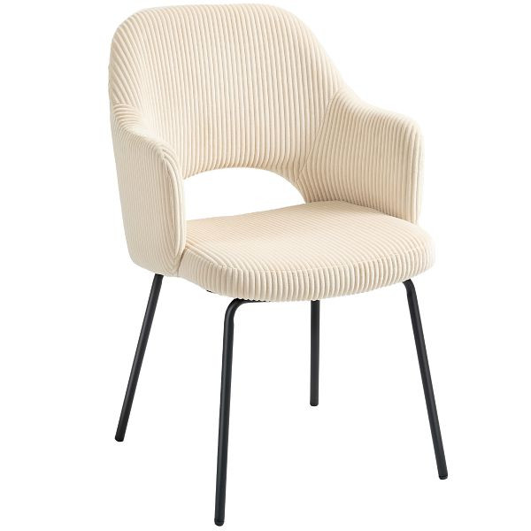 HOMCOM Esszimmerstuhl, Cordbezug, Schalenform, Metallbeine, Fußpolster, Beige, 83A-350V00BG