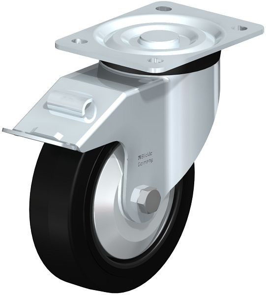 Blickle L-POEV 160R-FI-FA Stahlblech-Lenkrolle, mittelschwere Ausführung, mit Anschraubplatte & Feststeller, Elastik-Vollgummi, Schwarz, 5140