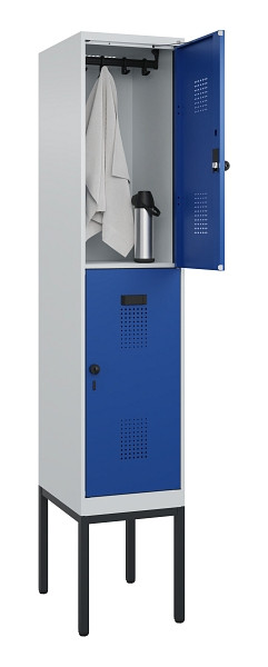 C+P Doppelstock-Spind Evolo PLUS, Gestell, 2 Fächer, 2120x400x500mm, 7035/5010, Drehriegel, 0493307-12 S10006