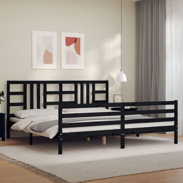 vidaXL Massivholzbett mit Kopfteil Schwarz 200x200 cm, 3193945